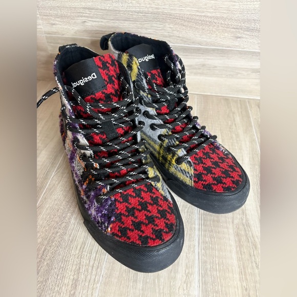 desigual TARTAN HIGH-TOP SNEAKERS plaid textured - Picture 7 of 12